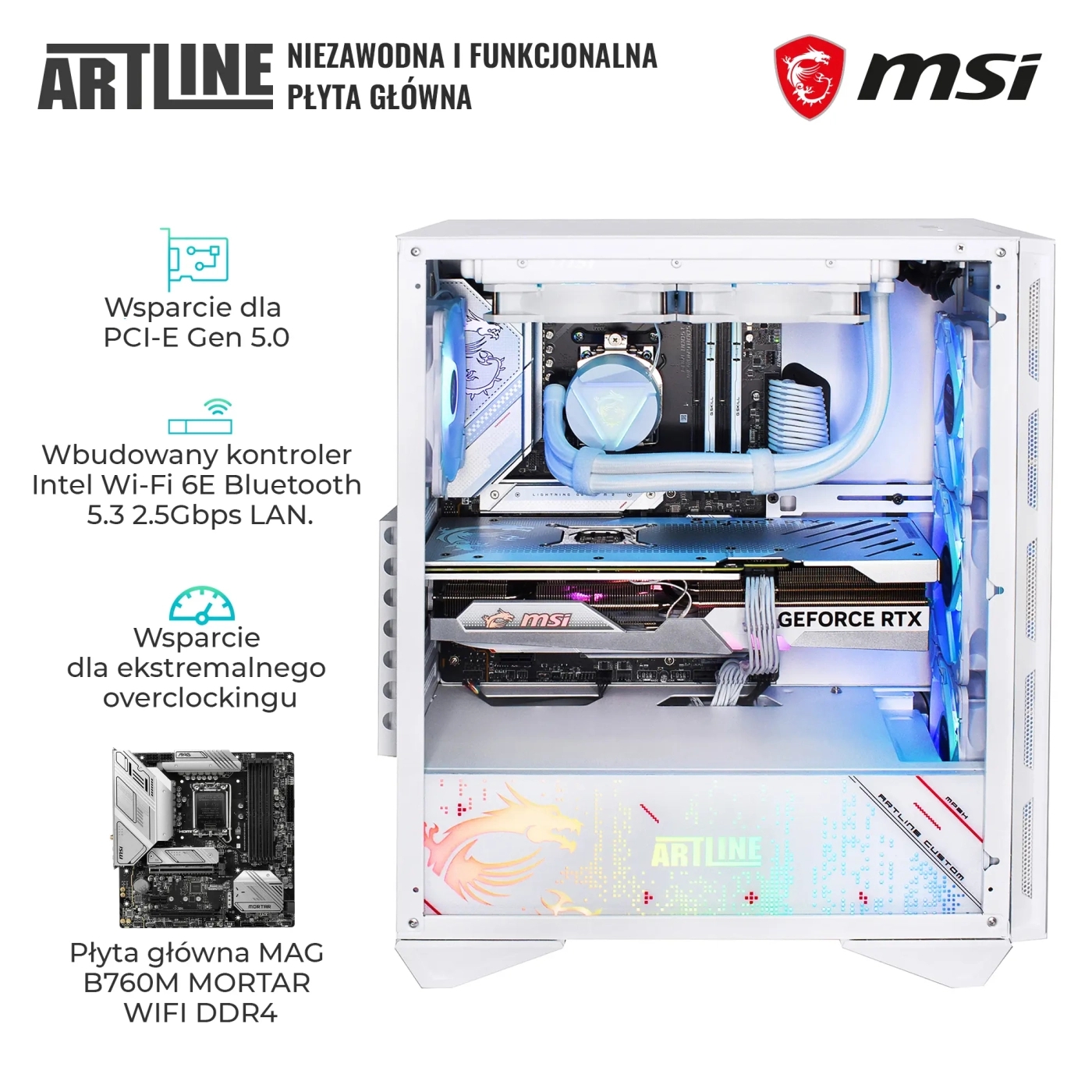 Komputer gamingowy ARTLINE Overlord FROSTBITE i7 12700F RTX 4080 16GB MG6410 cena - zdjęcie 2