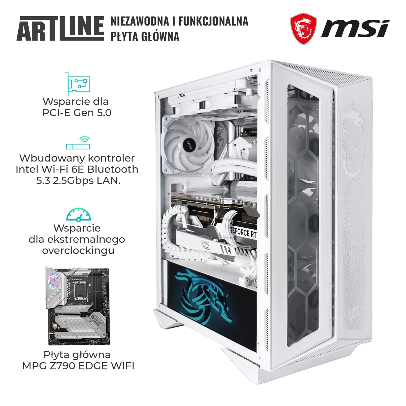 Komputer gamingowy ARTLINE Overlord FROSTBITE i7 13700KF RTX 4080 16GB MG321010 cena - zdjęcie 2