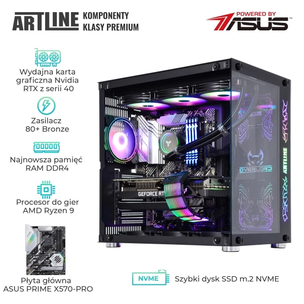 Komputer gamingowy ARTLINE Overlord X94 Ryzen 9 5950X RTX 4070 12GB OV641010Win cena - zdjęcie 2
