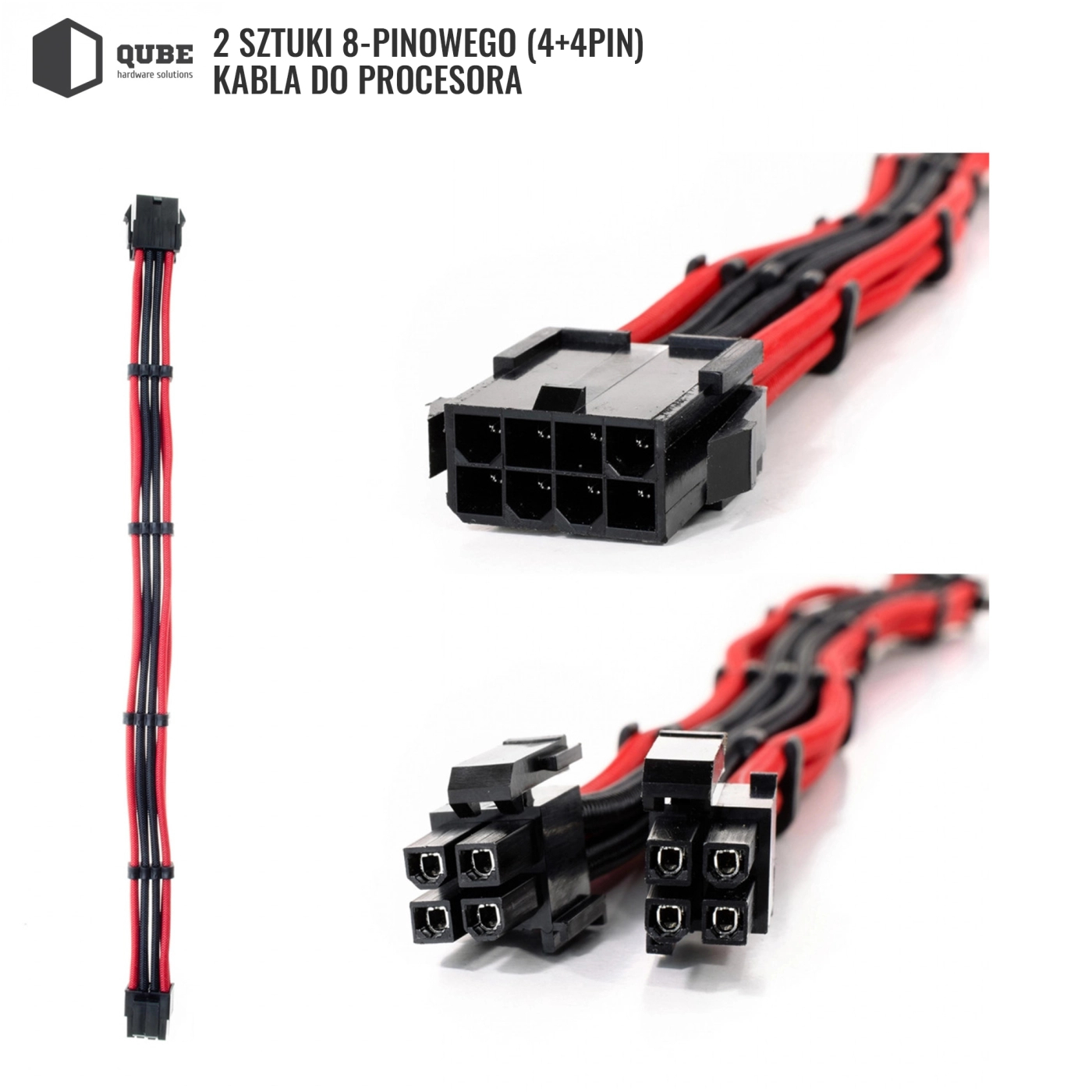 Zestaw kabli do zasilacza QUBE 1*24P MB, 2*4+4P CPU, 2*6+2P VGA Czarno-czerwony cena - zdjęcie 1