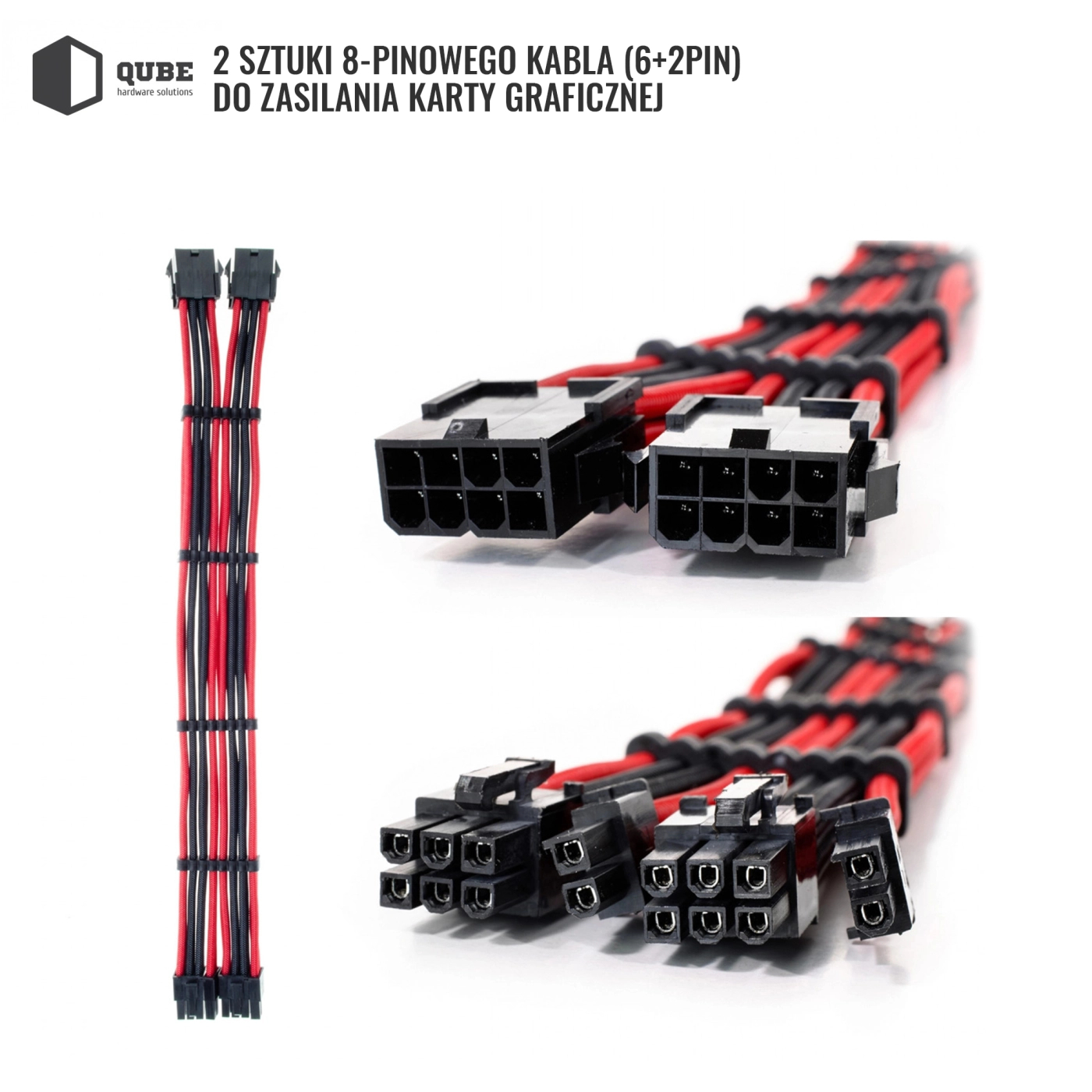 Zestaw kabli do zasilacza QUBE 1*24P MB, 2*4+4P CPU, 2*6+2P VGA Czarno-czerwony cena - zdjęcie 4