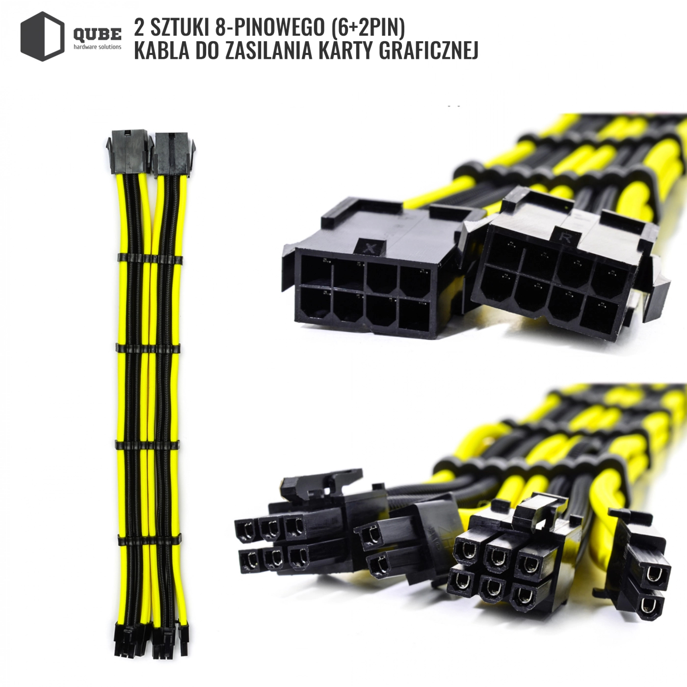 Zestaw kabli do zasilacza QUBE 1*24P MB, 2*4+4P CPU, 2*6+2P VGA Czarno-żółty cena - zdjęcie 1