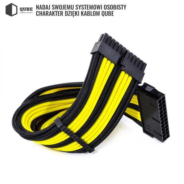 Zestaw kabli do zasilacza QUBE 1*24P MB, 2*4+4P CPU, 2*6+2P VGA Czarno-żółty cena - zdjęcie 2