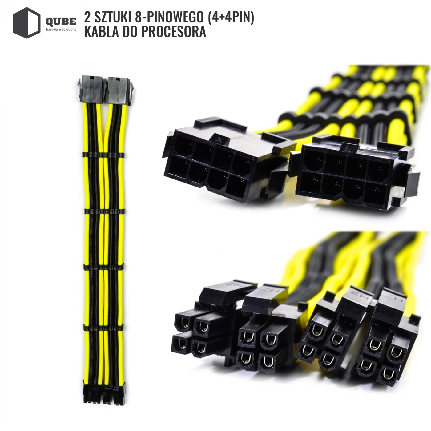 Zestaw kabli do zasilacza QUBE 1*24P MB, 2*4+4P CPU, 2*6+2P VGA Czarno-żółty cena - zdjęcie 3