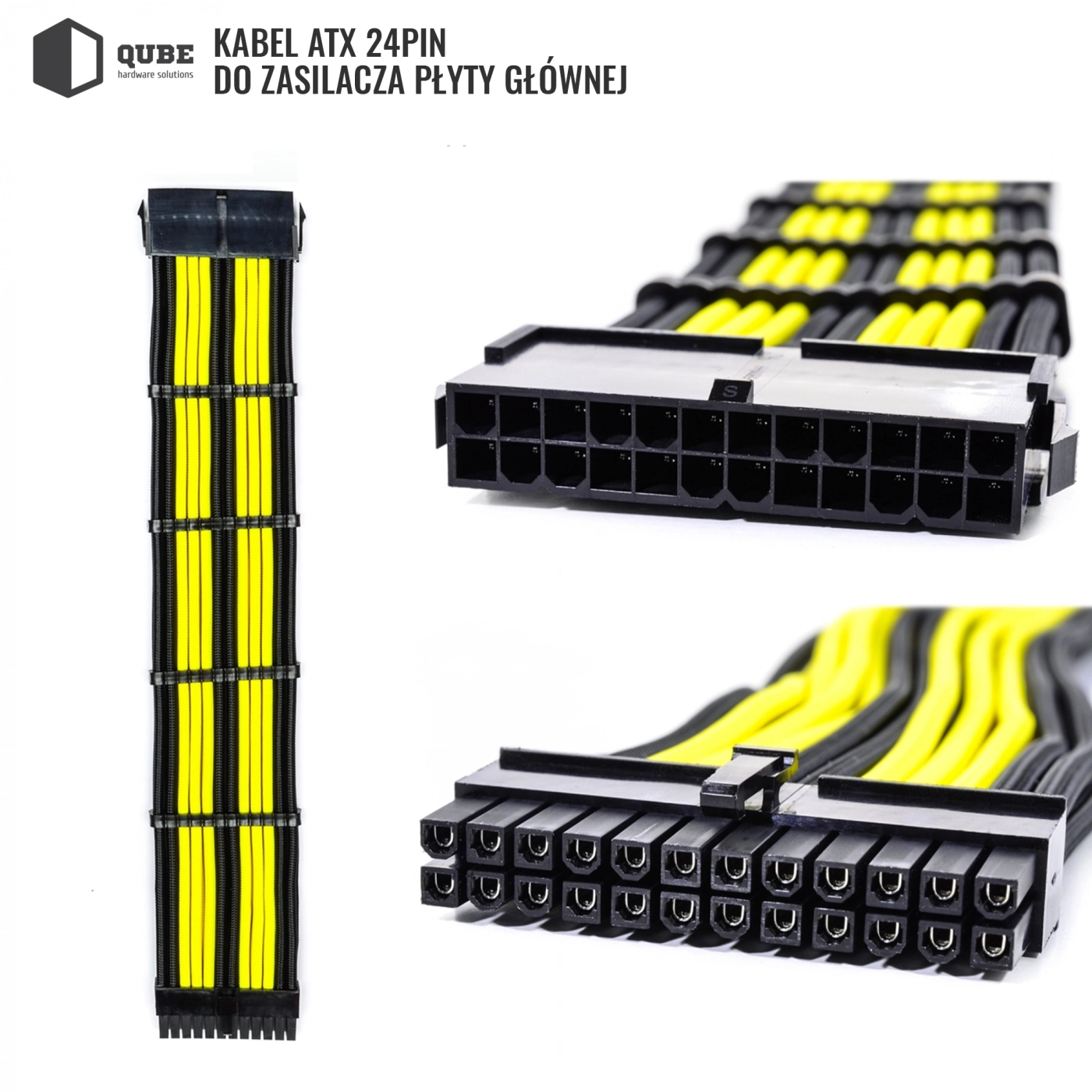 Zestaw kabli do zasilacza QUBE 1*24P MB, 2*4+4P CPU, 2*6+2P VGA Czarno-żółty cena - zdjęcie 4