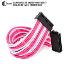 Zestaw kabli do zasilacza QUBE 1*24P MB, 2*4+4P CPU, 2*6+2P VGA Biało-różowy cena - zdjęcie 4