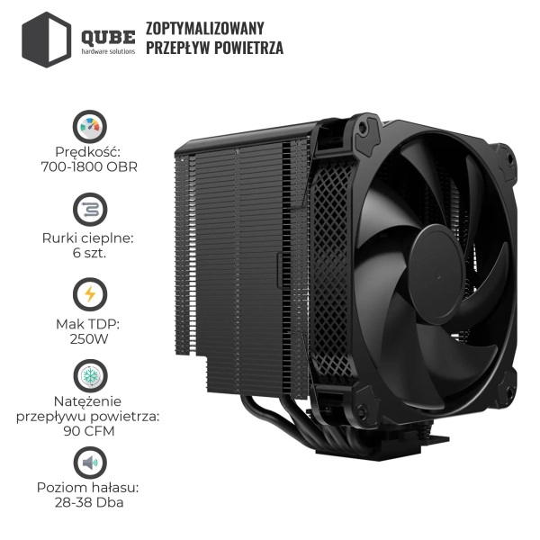 Chłodzenie CPUQube QB-OL6250 (140mm/4pin/700-1800RPM/38Dba/6 rurek termicznych/4PIN PWM) cena - zdjęcie 2