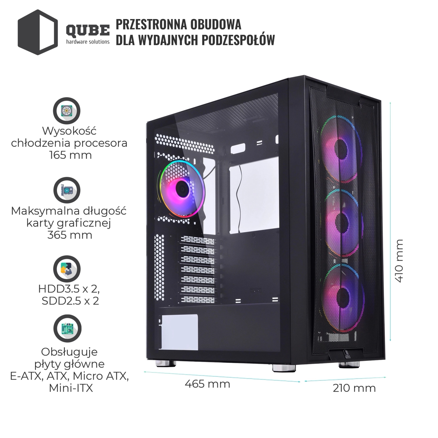 Obudowa QUBE GALAXY RGB Black (GALAXY_FCNU3) cena - zdjęcie 9