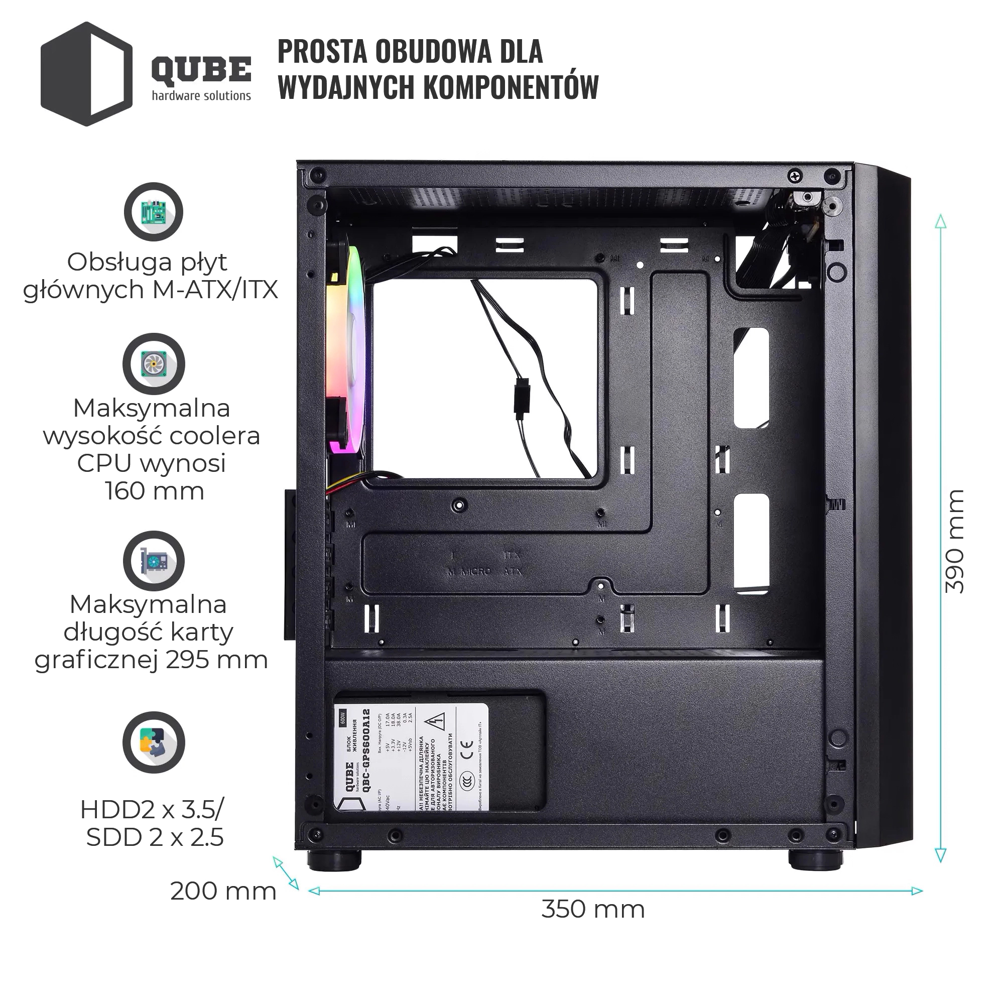 Obudowa QUBE BLOCK 500W Black (BLOCK_F5MU3) cena - zdjęcie 10
