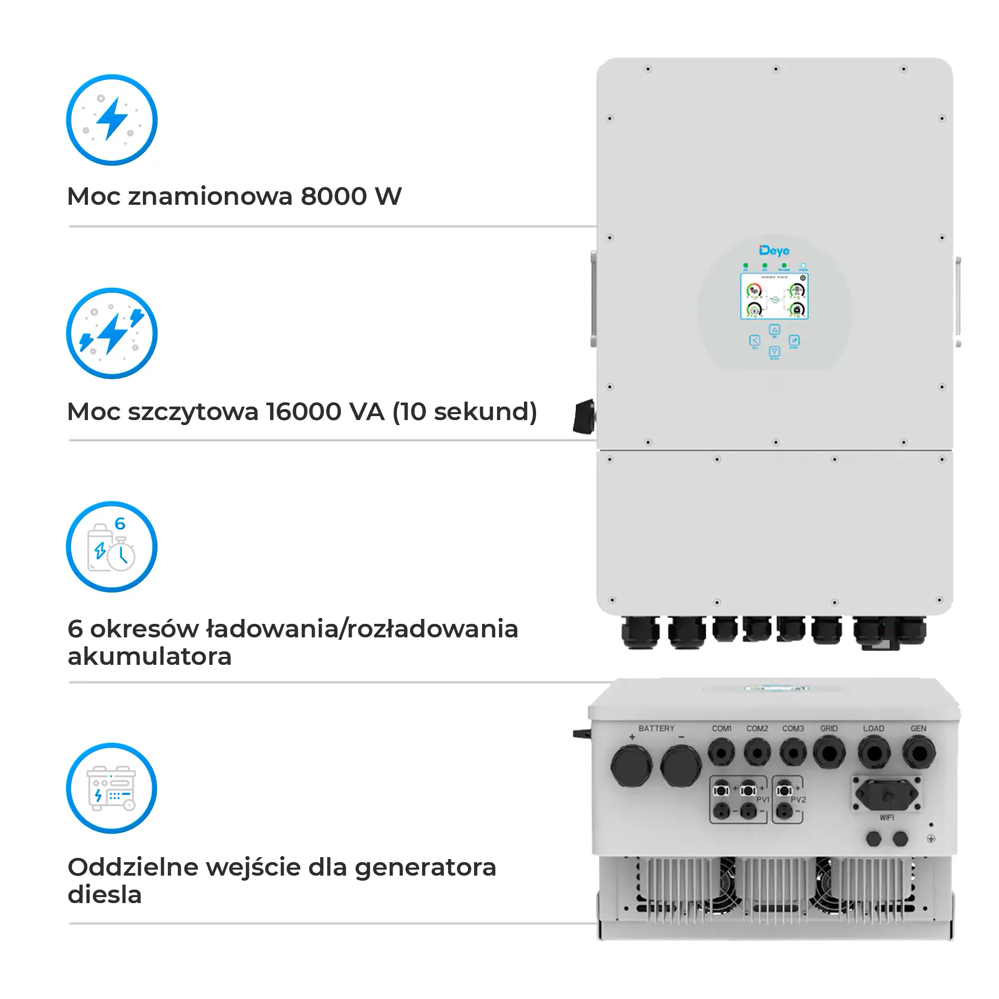 Falownik hybrydowy DEYE SUN-8K-SG01LP1 cena - zdjęcie 3