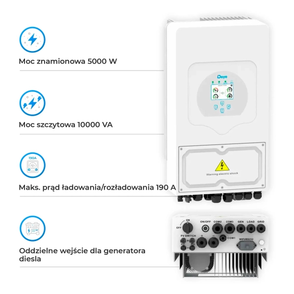 Falownik hybrydowy DEYE SUN-5K-SG03LP1 cena - zdjęcie 3