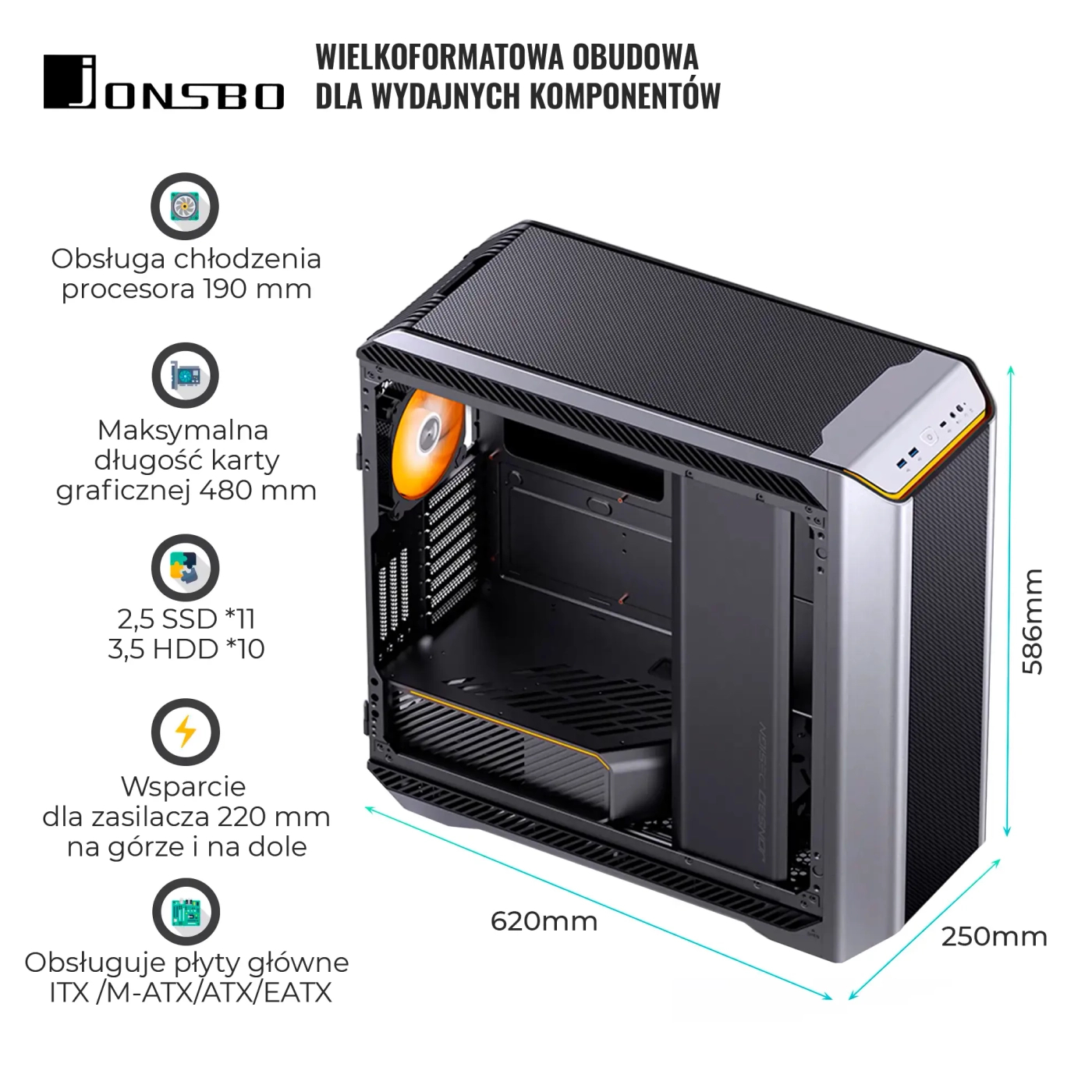 Obudowa JONSBO D500 Silver cena - zdjęcie 3