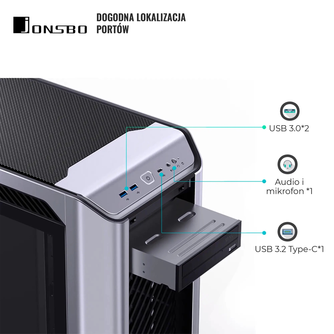 Obudowa JONSBO D500 Silver cena - zdjęcie 4