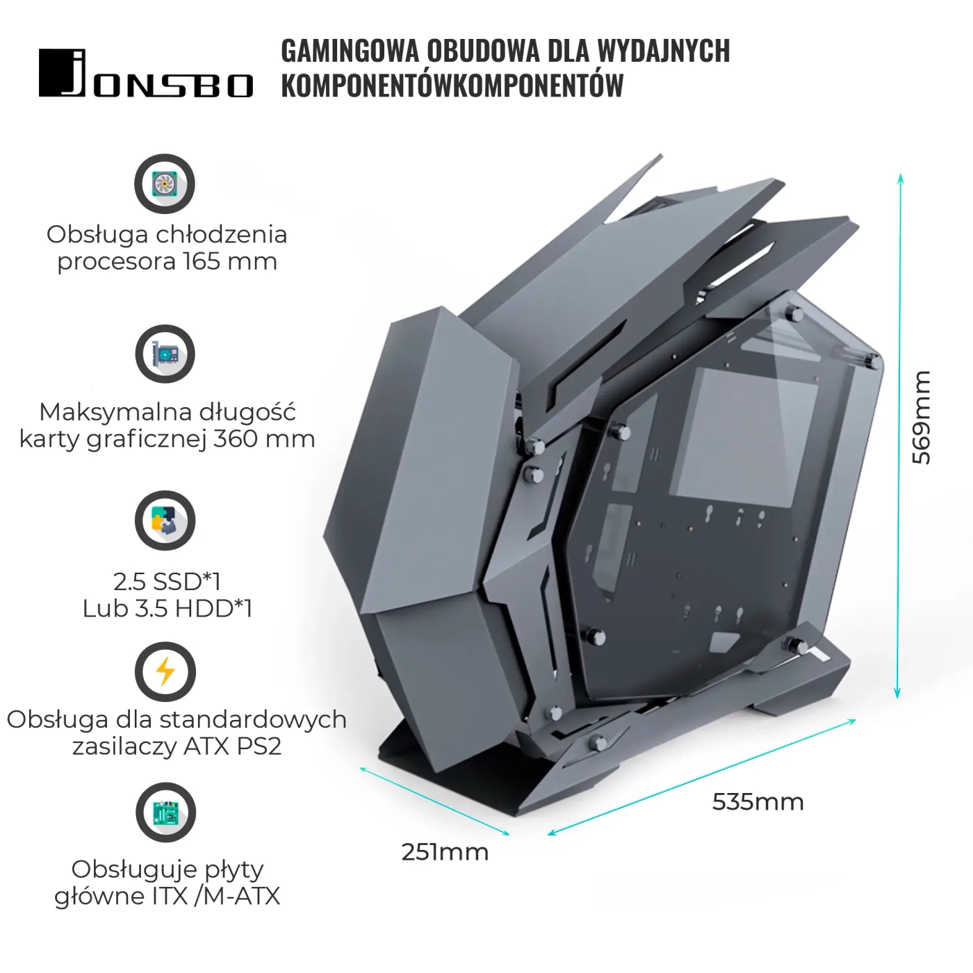 Obudowa JONSBO MOD-3 mini Gray cena - zdjęcie 3