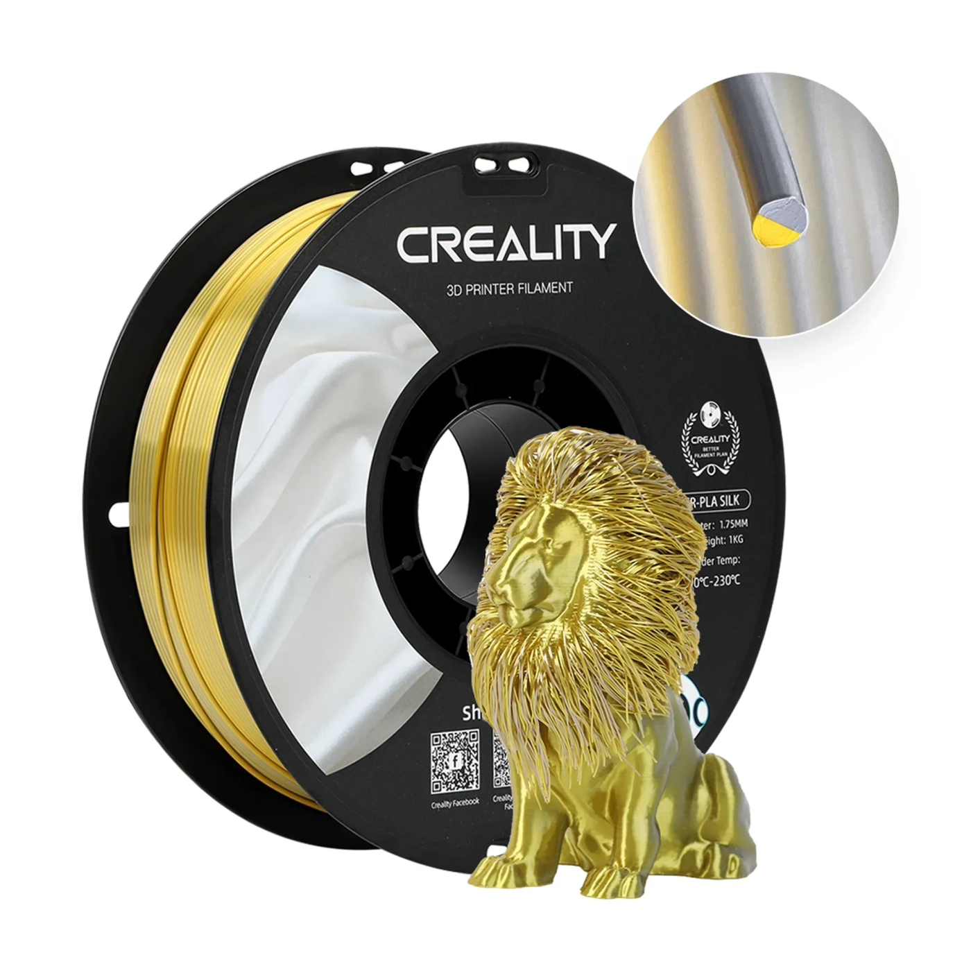 Filament Creality PLA Silky Shine, 1kg, 1.75mm, złoto-srebrny (3301120012) cena - zdjęcie 0